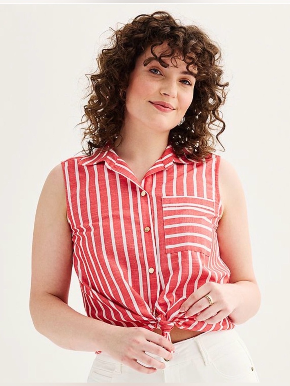 Draper James RSVP red/white striped short sleeve button up  blouse size large